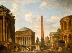 Roman Capriccio; The Pantheon and Other Monuments by Giovanni Paolo Panini Oil Painting