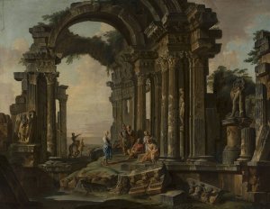 Roman ruins by Giovanni Paolo Panini Oil Painting