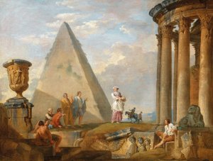 Ruins with a woman preaching by Giovanni Paolo Panini Oil Painting