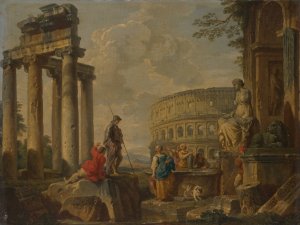 The Coliseum amongst Roman Ruins by Giovanni Paolo Panini Oil Painting