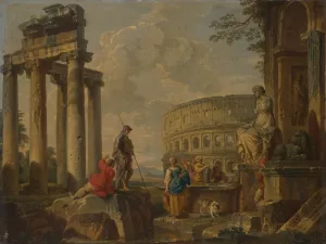 The Coliseum amongst Roman Ruins by Giovanni Paolo Panini Oil Painting
