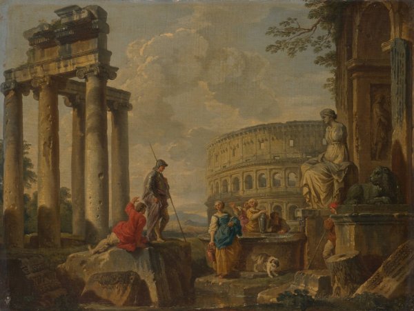The Coliseum amongst Roman Ruins  by Giovanni Paolo Panini - Hand-Painted Oil Painting Reproduction