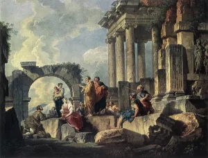 Apostle Paul Preaching on the Ruins Oil painting by Giovanni Paolo Pannini