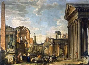 Architectural Capriccio by Giovanni Paolo Pannini Oil Painting