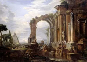 Capriccio of Classical Ruins by Giovanni Paolo Pannini - Oil Painting Reproduction