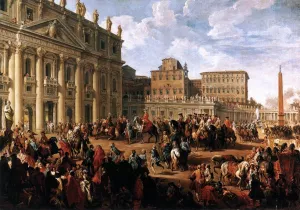 Charles III at St Peter's painting by Giovanni Paolo Pannini