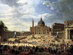 Departure of the Duc de Choiseul from the Piazza di San Pietro by Giovanni Paolo Pannini - Oil Painting Reproduction