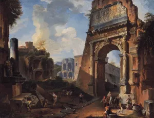Ideal Landscape with the Titus Arch by Giovanni Paolo Pannini Oil Painting