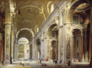 Interior of St Peter's in Rome by Giovanni Paolo Pannini - Oil Painting Reproduction