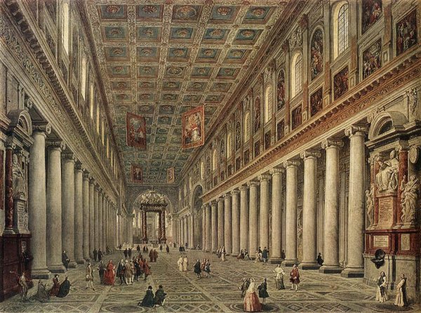 Interior of the Santa Maria Maggiore in Rome by Giovanni Paolo Pannini - Hand-Painted Oil Painting Reproduction