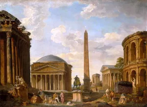 Roman Capriccio: The Pantheon and Other Monuments by Giovanni Paolo Pannini - Oil Painting Reproduction
