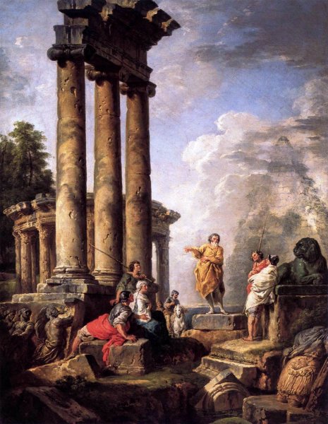 Ruins with St Paul Preaching by Giovanni Paolo Pannini - Hand-Painted Oil Painting Reproduction