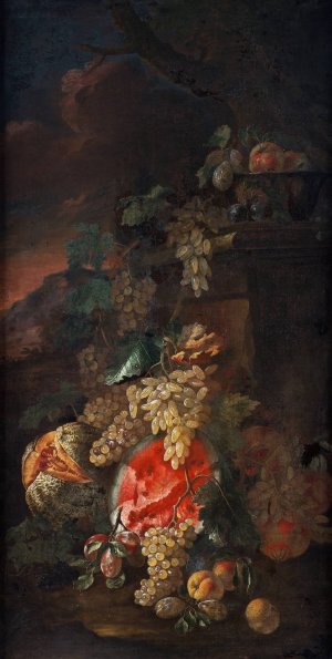 Fruit Piece with a Landscape Background by Giovanni Paolo Spadino Oil Painting