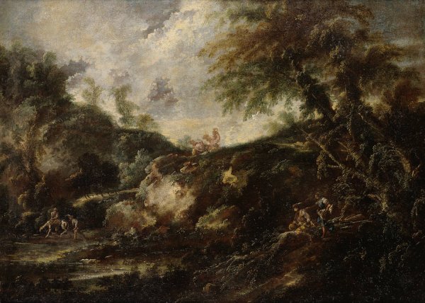 Figures In A Wooded Landscape by Giovanni Peruzzini - Hand-Painted Oil Painting Reproduction