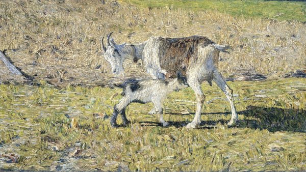 A Goat with Her Kid  by Giovanni Segantini - Hand-Painted Oil Painting Reproduction