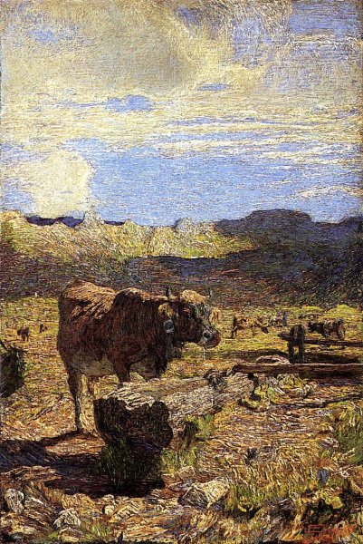 Main Product Photo of Cow at a Water Trough Painting by Giovanni Segantini