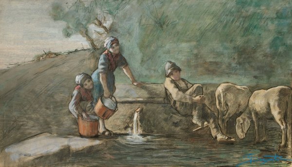 Main Product Photo of The Shepherd in Love Painting by Giovanni Segantini