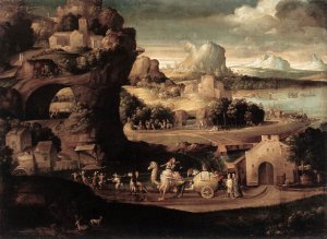 Landscape with Magicians Oil painting by Girolamo Da Carpi