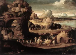 Landscape with Magicians Oil painting by Girolamo Da Carpi