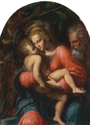The Holy Family by Girolamo Da Carpi Oil Painting