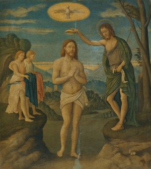 The Baptism Of Christ by Girolamo Da Santacroce Oil Painting