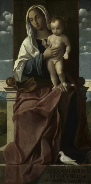 Virgin and Child Enthroned by Girolamo Da Santacroce Oil Painting