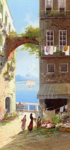 Flower Market with a View of Castel del'Ovo, Naples