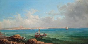 The Sea Approach To Marsa Scirocco, Malta by Girolamo Gianni Oil Painting