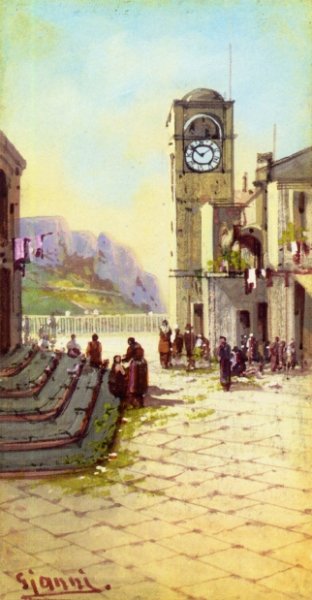 Main Product Photo of Town Square, Capri Painting by Girolamo Gianni
