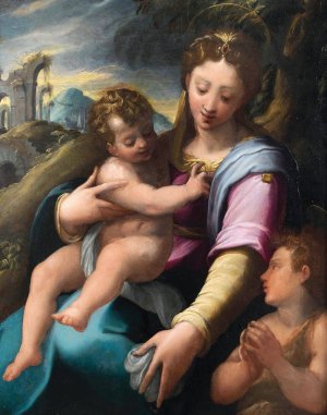 Madonna and Child with the Infant Saint John the Baptist by Girolamo Macchietti Oil Painting