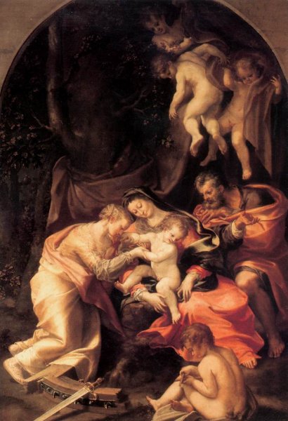 The Holy Family by Girolamo Mazzola Bedoli - Hand-Painted Oil Painting Reproduction
