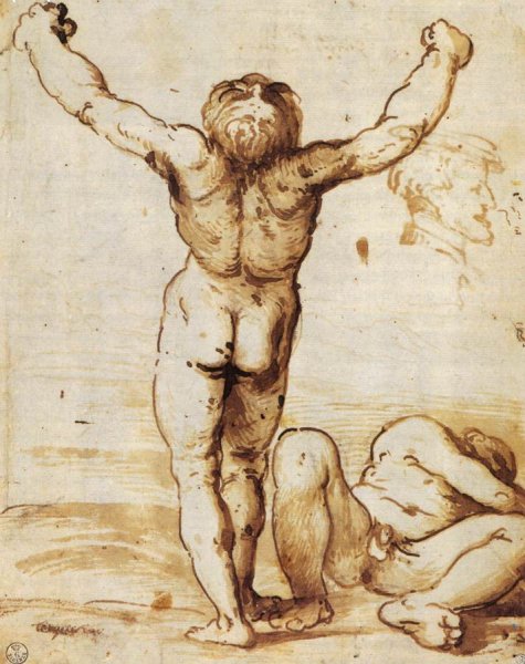 Two Nude Men by Girolamo Romanino - Hand-Painted Oil Painting Reproduction