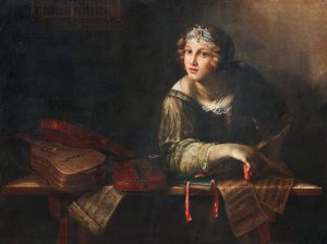 Allegorical Figure with musical instruments and sheets of music by Girolamo Scaglia Oil Painting