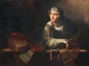 Allegorical Figure with musical instruments and sheets of music by Girolamo Scaglia Oil Painting
