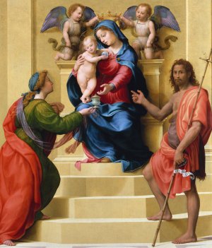 Madonna and Child Enthroned with Saints Mary Magdalen and John the Baptist by Giuliano Bugiardini Oil Painting
