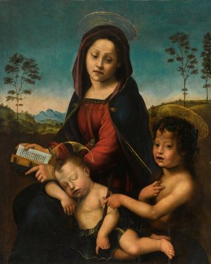Madonna And Child With Saint John The Baptist by Giuliano Bugiardini Oil Painting