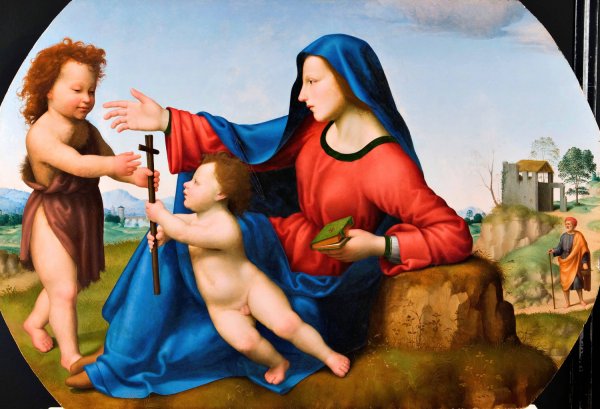Main Product Photo of Madonna and Child with the Young St John the Baptist Painting by Giuliano Bugiardini