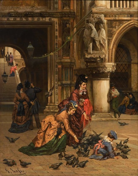 Auf der Piazza San Marco by Giuliano Zasso - Hand-Painted Oil Painting Reproduction