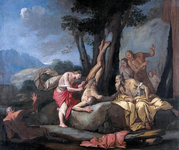Main Product Photo of Apollo and Marsyas Painting by Giulio Carpioni