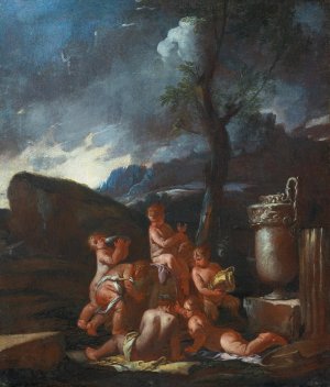 Bacchanal with putti by Giulio Carpioni Oil Painting
