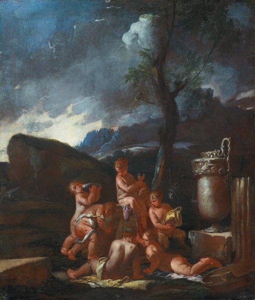 Main Product Photo of Bacchanal with putti Painting by Giulio Carpioni