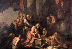 Liriope Bringing Narcissus Before Tiresias Oil painting by Giulio Carpioni