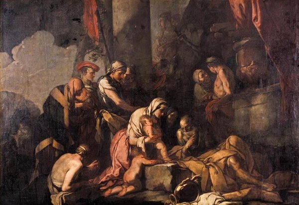 Liriope Bringing Narcissus Before Tiresias by Giulio Carpioni - Hand-Painted Oil Painting Reproduction