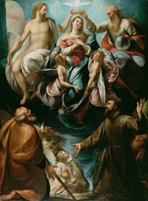 Coronation Of The Virgin With Saints Joseph And Francis Of Assisi by Giulio Cesare Procaccini Oil Painting