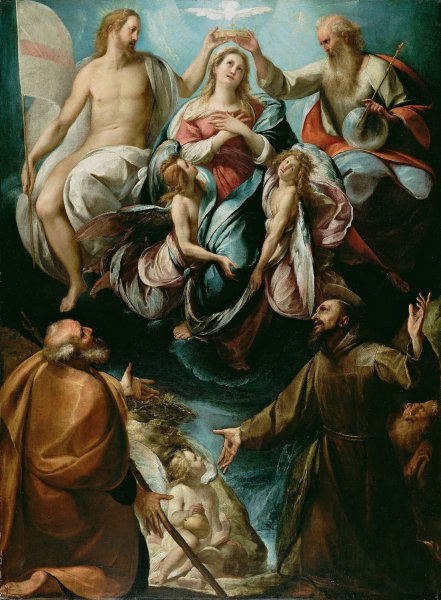 Coronation Of The Virgin With Saints Joseph And Francis Of Assisi  by Giulio Cesare Procaccini - Hand-Painted Oil Painting Reproduction