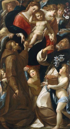 Madonna and Child with Saints Francis and Dominic and Angels Giulio by Giulio Cesare Procaccini Oil Painting