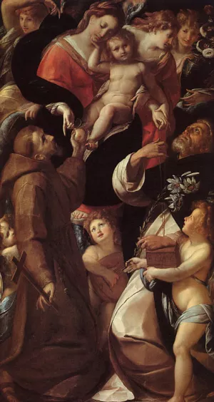 Madonna and Child with Sts Francis and Dominic and Angels by Giulio Cesare Procaccini - Oil Painting Reproduction