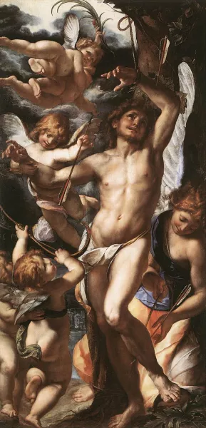 St Sebastian Tended by Angels painting by Giulio Cesare Procaccini