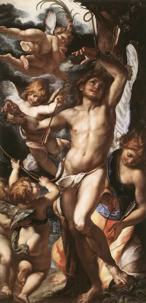 St Sebastian Tended by Angels Oil painting by Giulio Cesare Procaccini