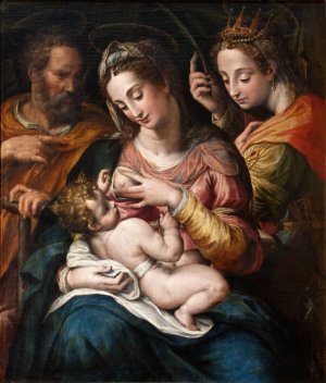 The Holy Family with St Catherine by Giulio Cesare Procaccini Oil Painting